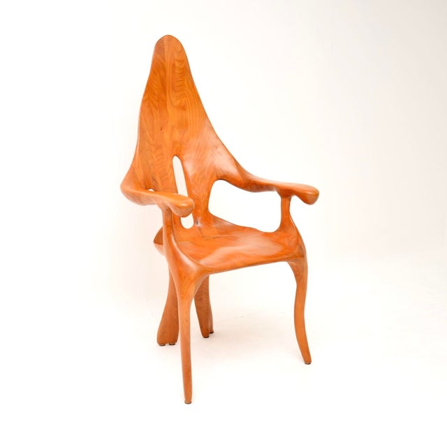 Italian Sculptural Armchair in Elm, 1970s For Sale - Image 11 of 11