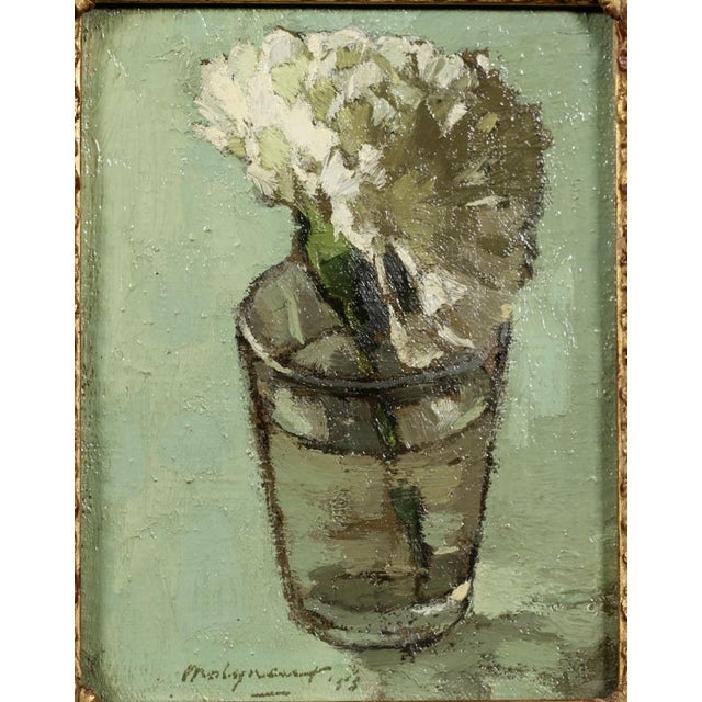 Edward Henry Molyneux (British, 1891-1974) oil painting on canvas "Flowers in a Glass", 1955. Measures 7" x 5 1/2" canvas;...