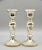 Lovely antique pair of mercury glass candlesticks with traces of lightly painted decorations. These candlesticks have a...