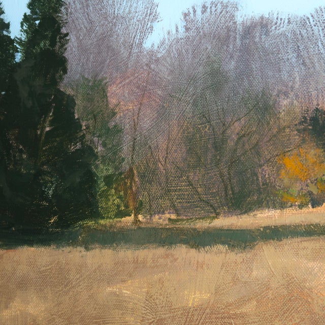 1980s Mid 20th Century Landscape Oil Painting by William Rabon of Autumn Field With Trees and Blue Sky For Sale - Image 5 of 15