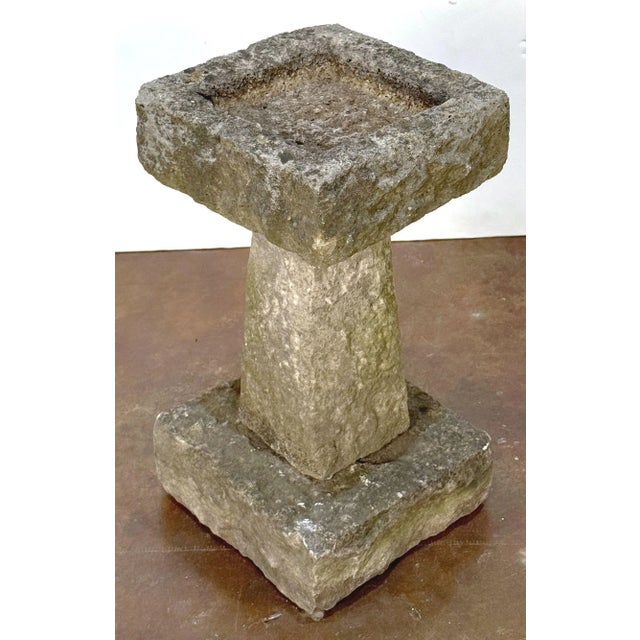 Stone English Garden Square Bird Bath of Carved Purbeck Stone For Sale - Image 7 of 10