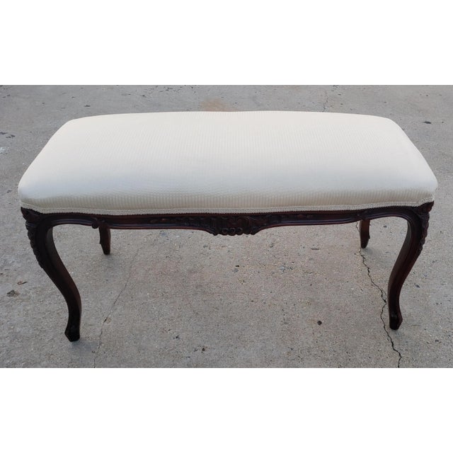 Brown 1940s French Louis XV Style Carved and Upholstered Bench For Sale - Image 8 of 9