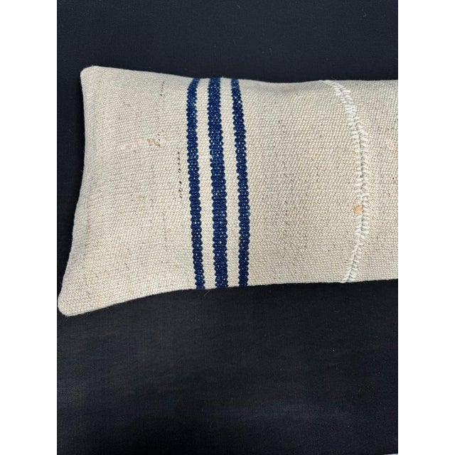 Turkish Hemp Pillow Cushion Natural Beige Blue Cushion Cover 14"x45" #18043 Enhance your home decor with our Kilim Pillow...