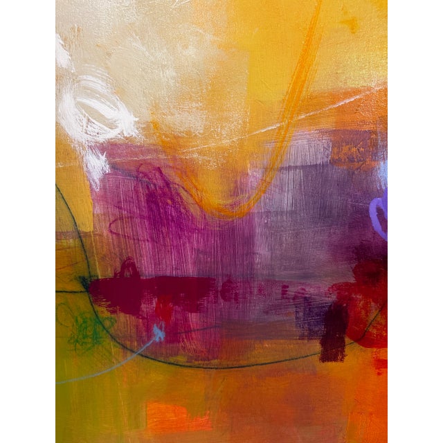 Pumpkin ‘Sailing Away’ by Ursula J Brenner 54” Square Vibrant Abstract For Sale - Image 8 of 11