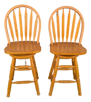 Vintage Old Windsor Oak Solid Wood Wooden Kitchen Bar Counter Swivel Chair Stool