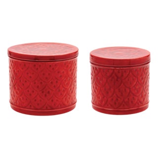 Red Metal Container with Lid (Set of 2) For Sale