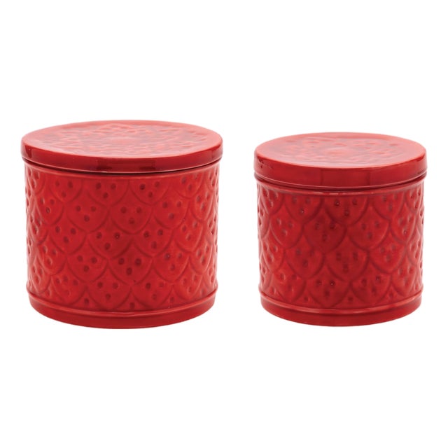 Red Metal Container with Lid (Set of 2) For Sale