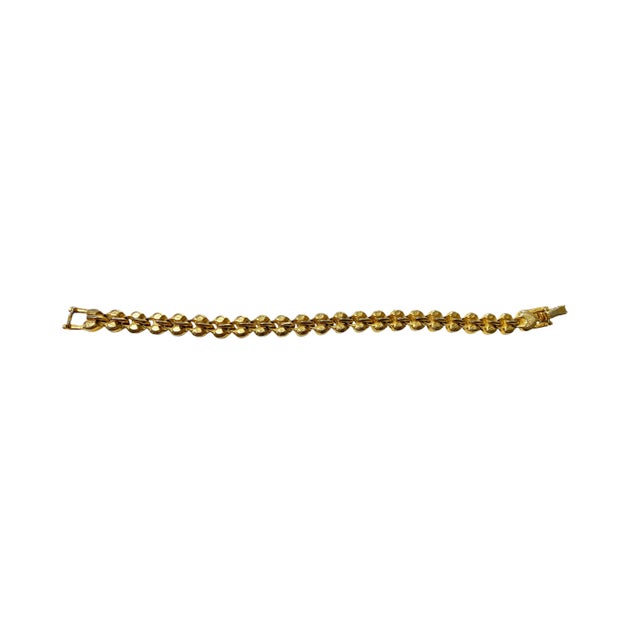 Gold Vintage Gold Tone Pave Rhinestone Heart Tennis Bracelet For Sale - Image 8 of 8