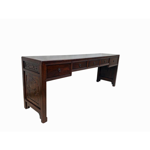 Chinese 19th Century Chinese Elm 90" Long Writing Desk For Sale - Image 3 of 10