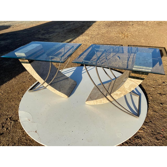 Vintage Postmodern Tessellated Stone & Glass Sculptural End Side Tables À Pair For Sale - Image 10 of 18