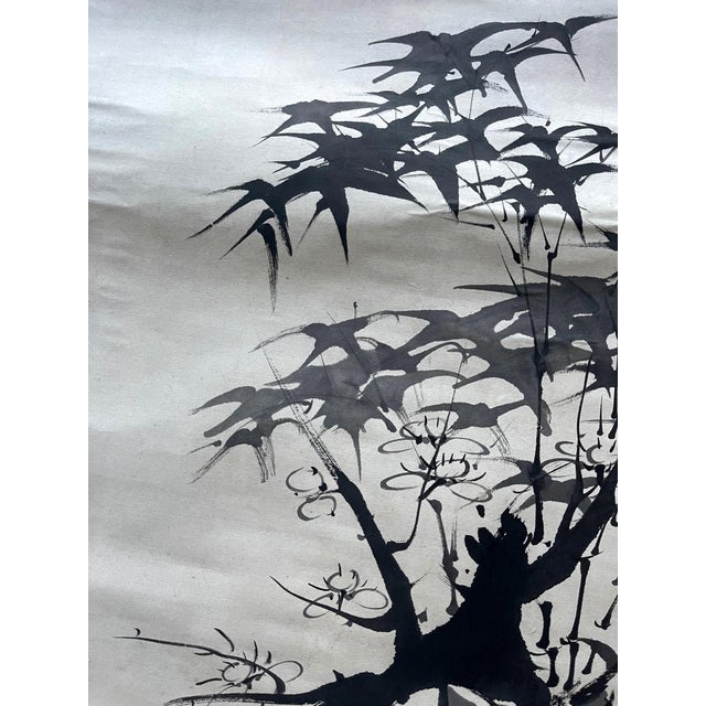 Paper Antique Japanese Ink Hanging Scroll Hidaka Tetsuo with Wood Storage Box For Sale - Image 7 of 13