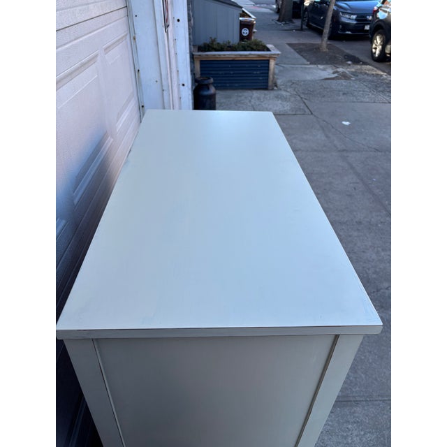 Cream Vintage French Country Cabinet Dresser, Distressed Cream Chest With Cabinet Doors, Cottage Farmhouse Storage Furniture, French Bedroom Chest For Sale - Image 8 of 12