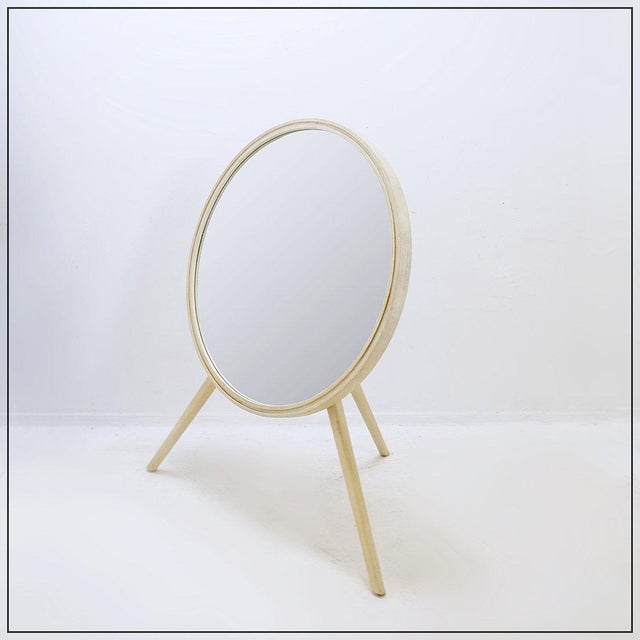 Round Tripod White-Washed Wood Floor Mirror For Sale - Image 12 of 12