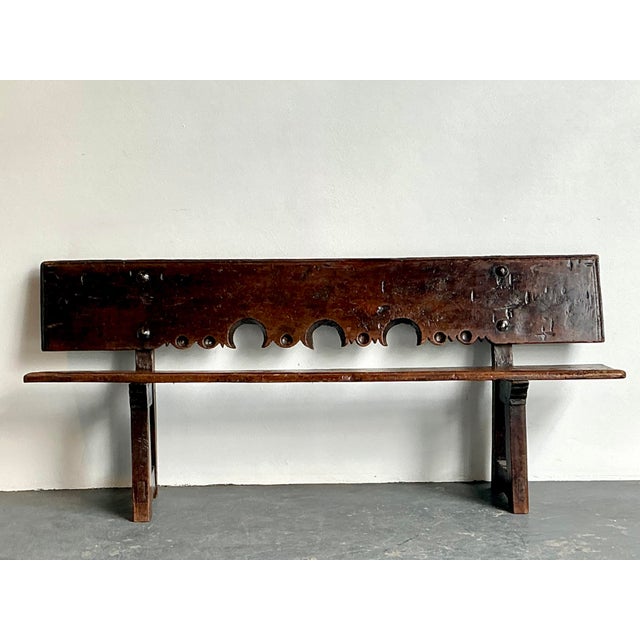 Vintage 18th Century Carved Plank Bench For Sale - Image 11 of 12