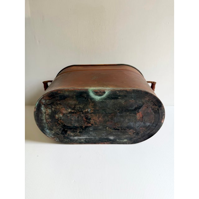 Antique Primitive Copper Wash Tub Boiler W/ Lid & Wood Handles – 23" For Sale - Image 12 of 12