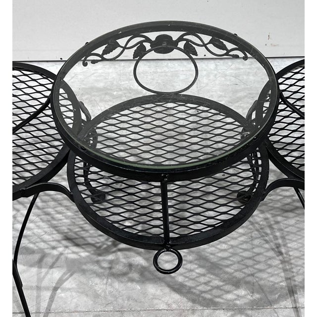 Hollywood Regency Woodard Furniture Tete-A-Tete Wrought Iron Outdoor Chantilly Rose Tete a Tete Chair Bench Loveseat For Sale - Image 3 of 11