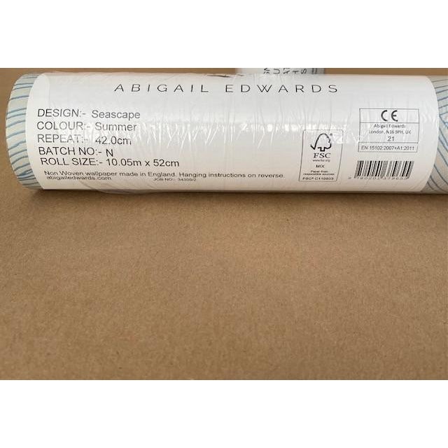 Contemporary Abigail Edwards “Seascape – Summer” Wallpaper. Made in England | Hand-Drawn Coastal Wave Pattern - Two Rolls. For Sale - Image 3 of 5