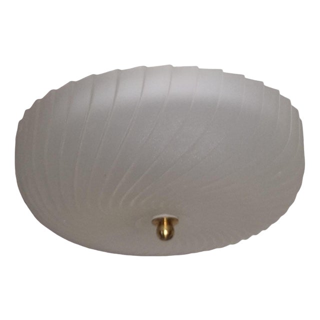 Vintage Ceiling Lamp with Frosted, Segmented Glass Shade on a Brass Mount, 1990s For Sale
