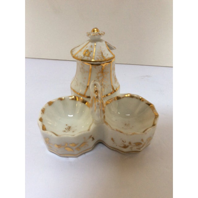 French Antique Paris Porcelain Condiment Holder For Sale - Image 3 of 4