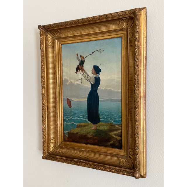 Truly a stunning oil painting on canvas mounted within a heavy detailed carved gilt gold frame, this piece was discovered...