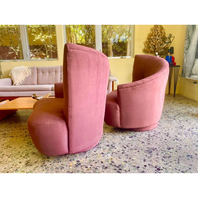1980s 1980s Vintage UltraSuede Round Flared Oversized Corkscrew Barrel Swivel Chairs in the Manner of Vladimir Kagen Nautilus - a Pair For Sale - Image 5 of 10