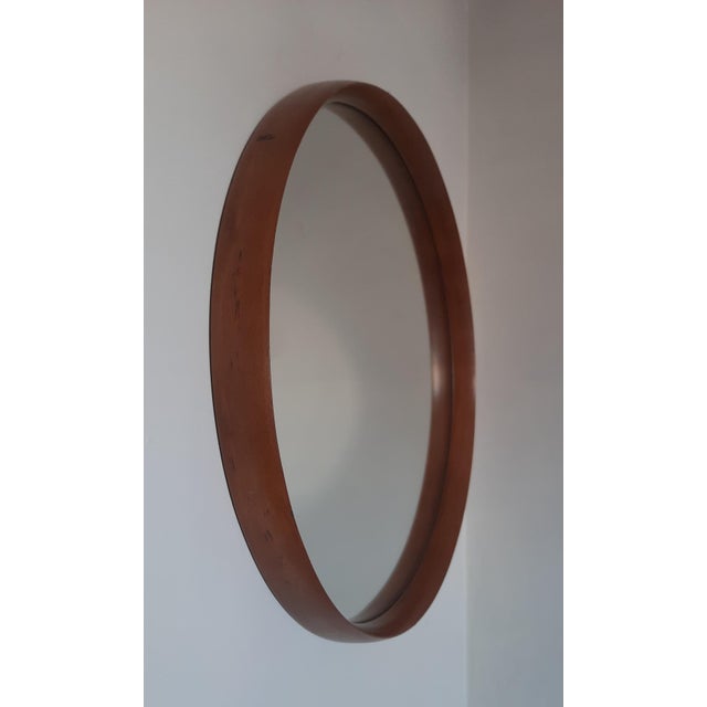 Scandinavian Round Teak Wall Mirror, 1960s For Sale - Image 5 of 8