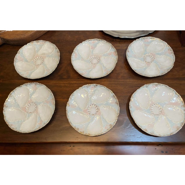 Antique Ceramic Oyster Plates- Set of 6 For Sale In New York - Image 6 of 7