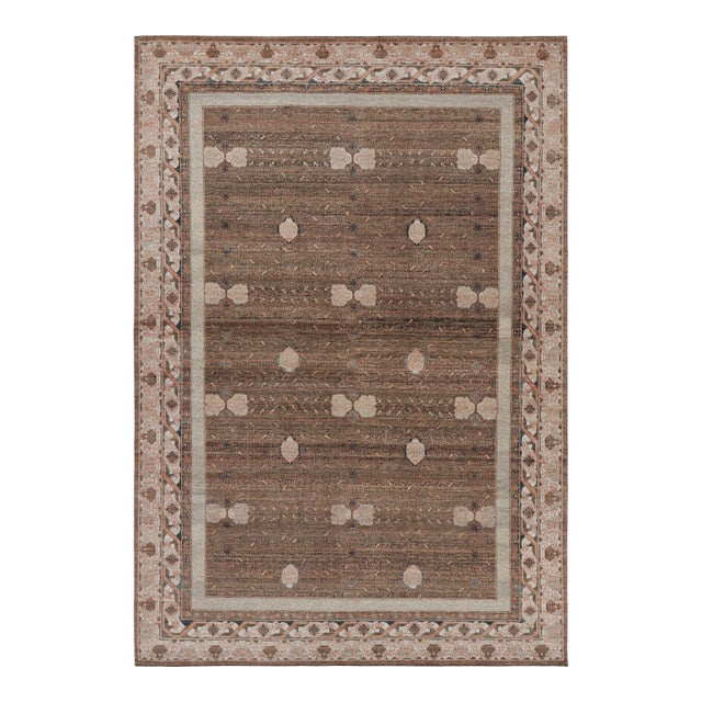 Rug & Kilim’s Modern Block Print Rug in Beige-Brown, with Geometric Patterns - 5x8 For Sale