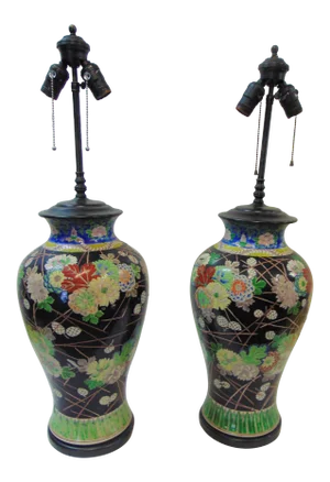 19th Century Chinese Porcelain Vase Form Lamps- a Pair