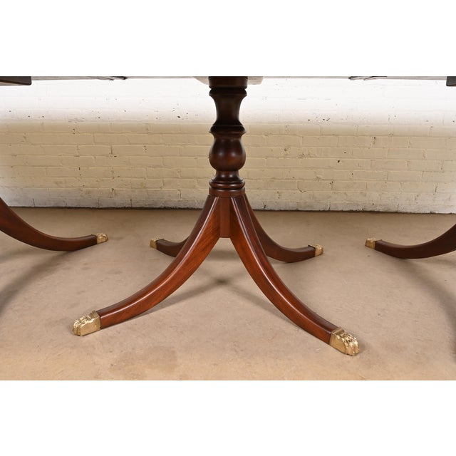 Baker Furniture Style Georgian Mahogany Monumental Triple Pedestal Extension Dining Table, Newly Refinished For Sale - Image 10 of 12