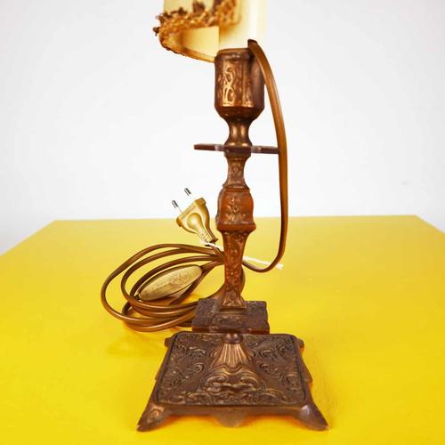 Cream Vintage Brass Lamp with Fabric Shade For Sale - Image 8 of 14