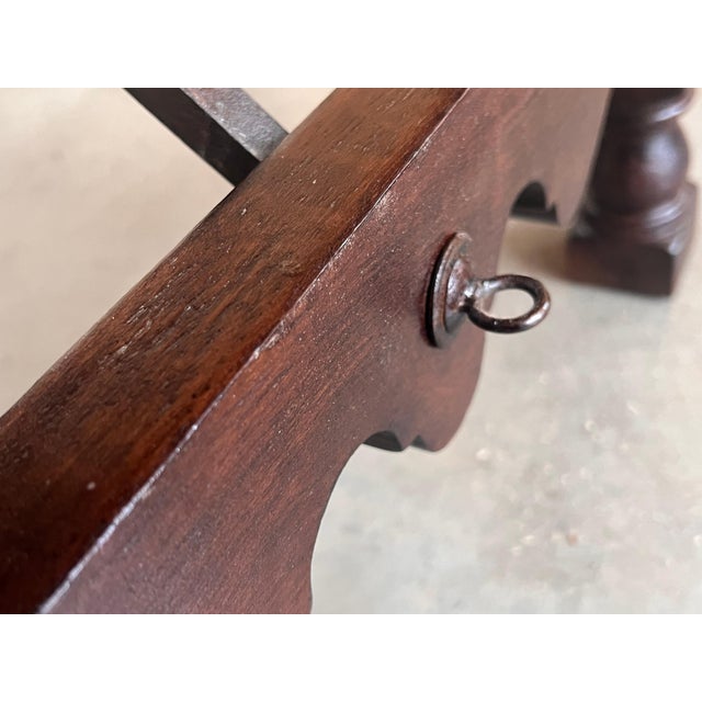 19th Spanish Side Table with Cared Turned Legs and Iron Stretcher For Sale - Image 13 of 18