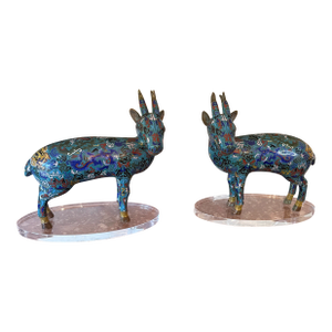 Mid 19th Century Chinese Cloisonne Deer Sculptures, A Pair