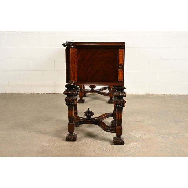 Antique Victorian Renaissance Revival Carved Mahogany Inlaid Marquetry Sideboard by Rockford Furniture, Circa 1920s For Sale - Image 16 of 18