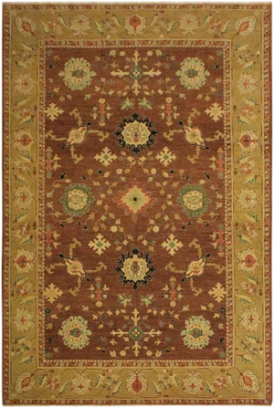 1990s Shabby Chic Kafkaz Brown/Lt. Green Wool Rug -9'8 X 13'0