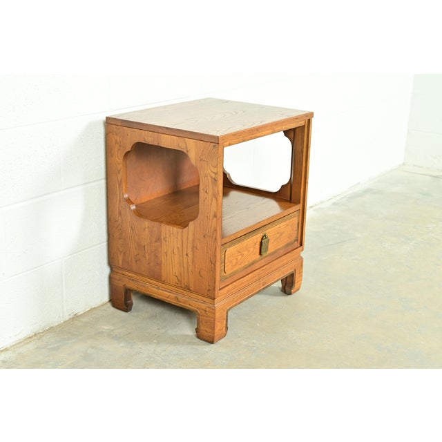 Davis Cabinet Company Davis Cabinet Co. Mid-Century Hollywood Regency Chinoiserie Teak Nightstand, Circa 1960s For Sale - Image 4 of 15