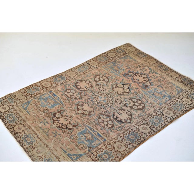 1920-30's Antique Ferahan Sarouk Island Sky Hues Blues, Corals & Espresso Rug 3.3 X 4.8 For Sale In Milwaukee - Image 6 of 11
