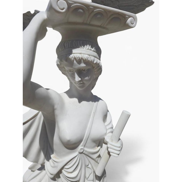 Italian Classical Marble Pedestals with Sculpted Figures, 1980, Set of 2 For Sale - Image 11 of 14