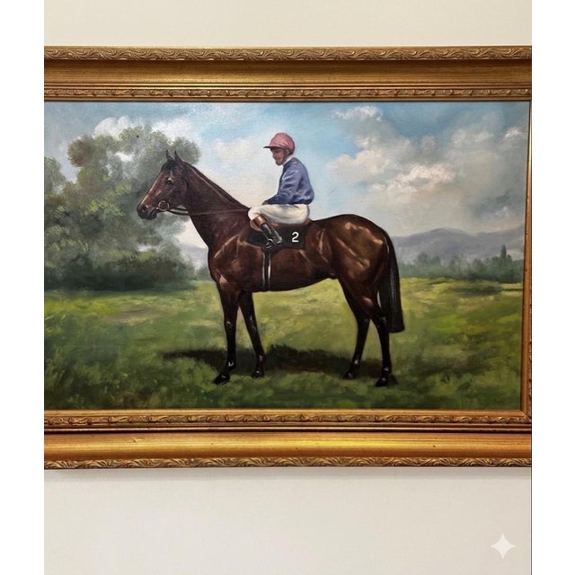 Mid 20th Century Mid 20th Century English Sporting Oil Painting of Jockey Joe Mercer and Brigadier Gerard For Sale - Image 5 of 8