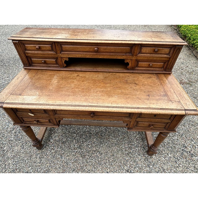 Wood French Oak Antique Writing Desk For Sale - Image 7 of 18