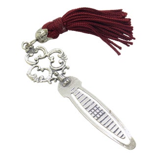 Vintage Italian Silver 800 Bookmark with Red Tassel by Nicchi, Arezzo, 1980s For Sale