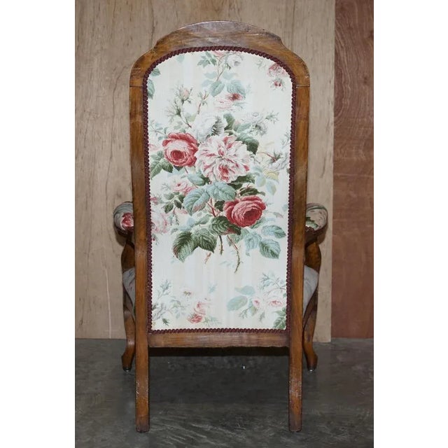 Victorian Hand Carved Walnut Show Framed High Back Armchair in Colefax Fowler For Sale - Image 15 of 16