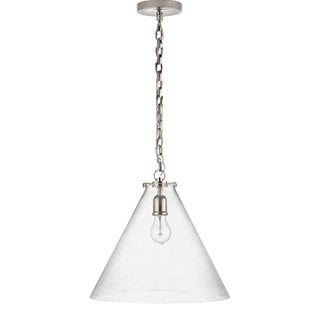 Thomas O'Brien for Visual Comfort Signature Katie Conical Pendant in Polished Nickel with Seeded Glass For Sale