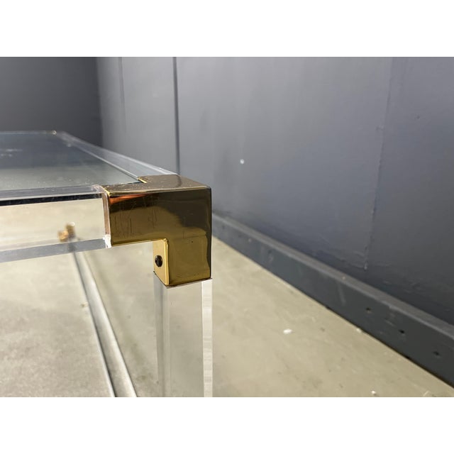 Vintage Brass and Acrylic Glass Coffee Table attributed to Charles Hollis Jones, 1970s For Sale - Image 12 of 13
