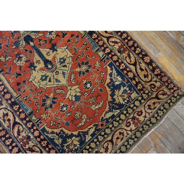 Ruby Red Splendid Coral Red Color and Unique Floral Design Antique Persian Tabriz Prayer Rug For Sale - Image 8 of 9