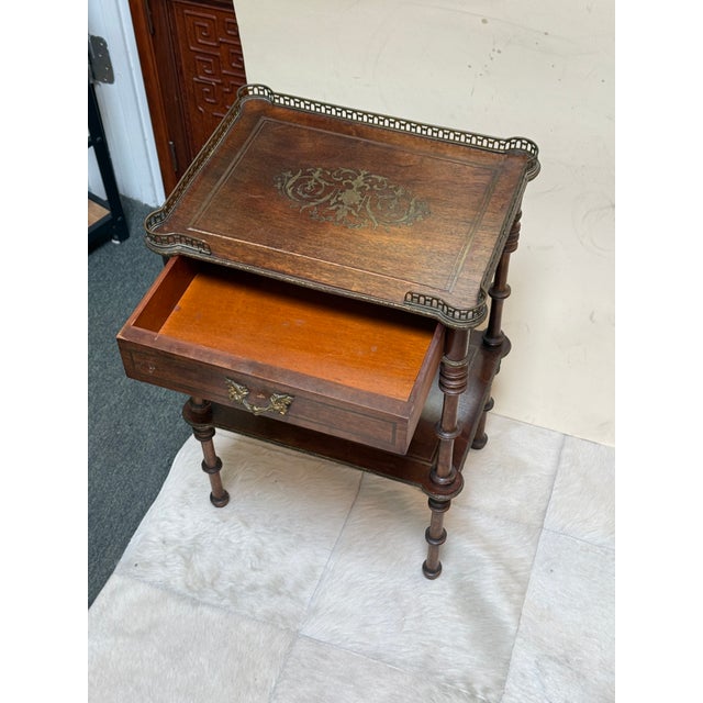 French Nightstand With Metal Gallery, 19th Century For Sale - Image 4 of 12