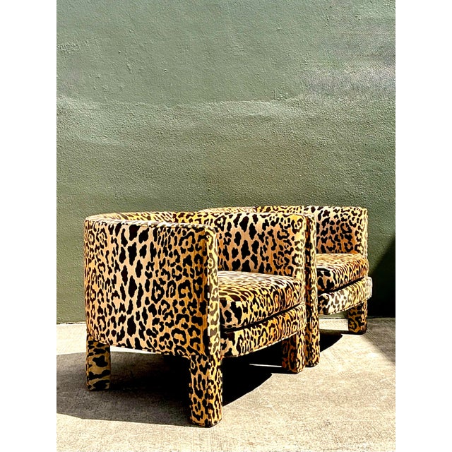 Late 20th Century Vintage Leopard Velvet Tub Chairs - A Pair For Sale - Image 5 of 12