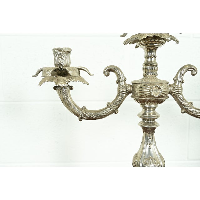 Tiffany & Co. Style Antique Victorian Silverplate Three-Light Candelabras, Pair For Sale In South Bend - Image 6 of 12