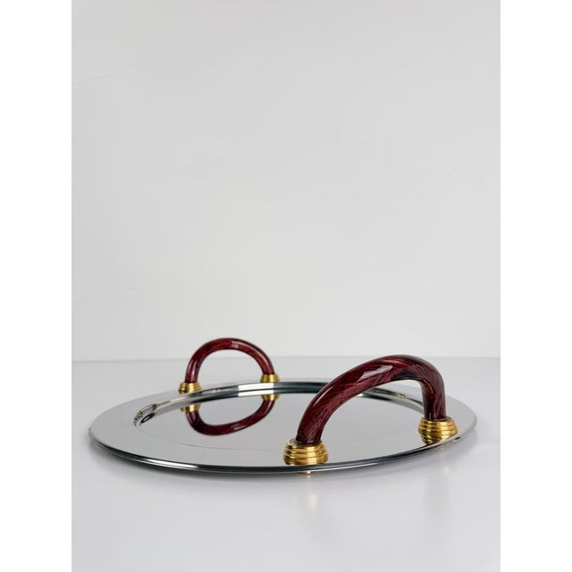 Vintage Italian Round Tray with Violet Murano Glass Handles, 1980s For Sale - Image 6 of 17