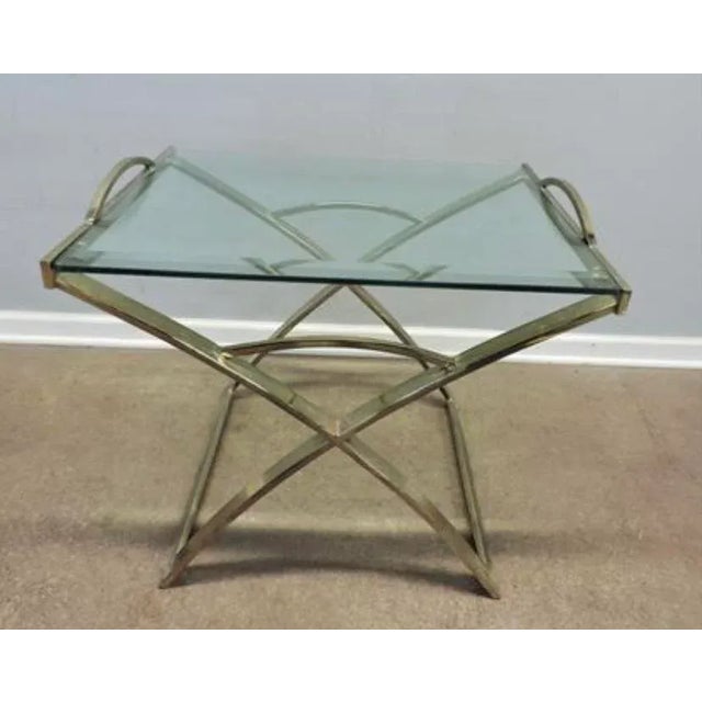 Mid 20th Century Mid Century Modern XBase Side Table with Glass Top